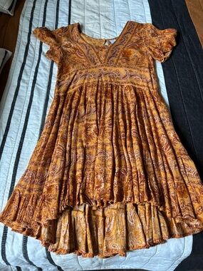 Patrons of Peace Mustard Rust Paisley Ruffle-Hem Casual Dress